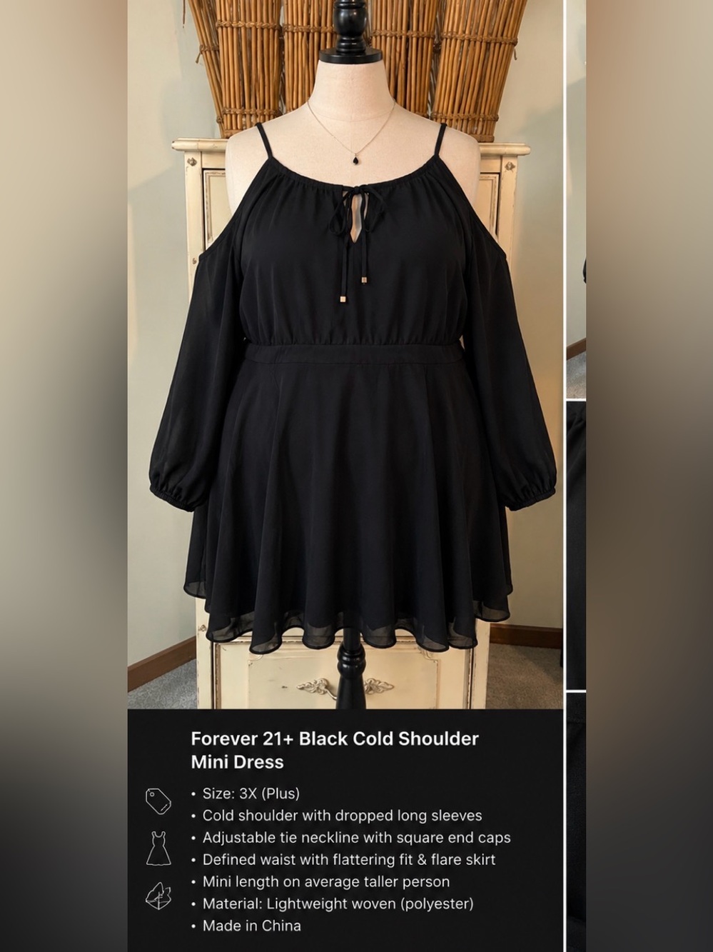 Forever 21 - retro Y2K- Black Drop dleeves- Cold-Shoulder Mini Dress